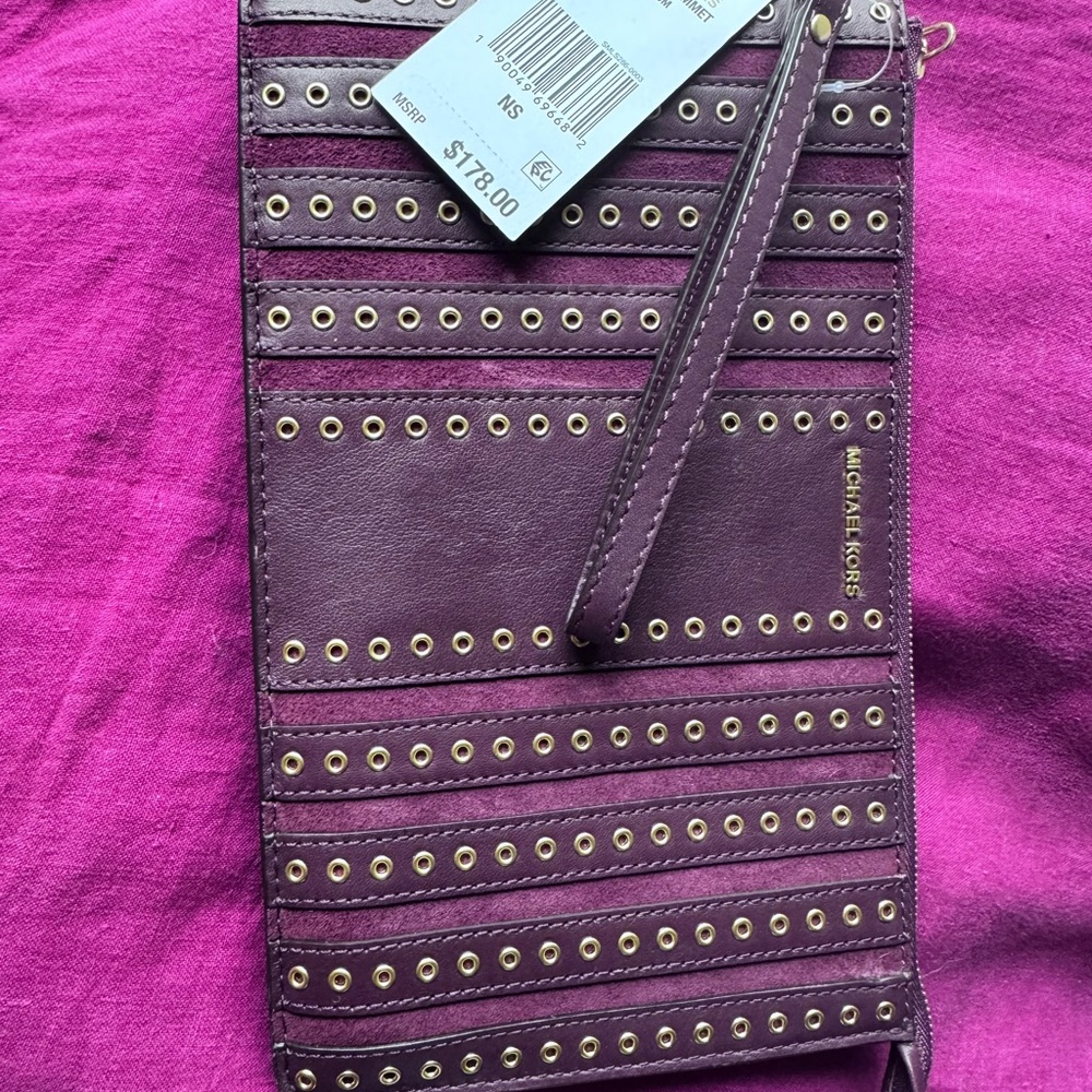 Michael Kors Plum Wristlet with Gold Accents